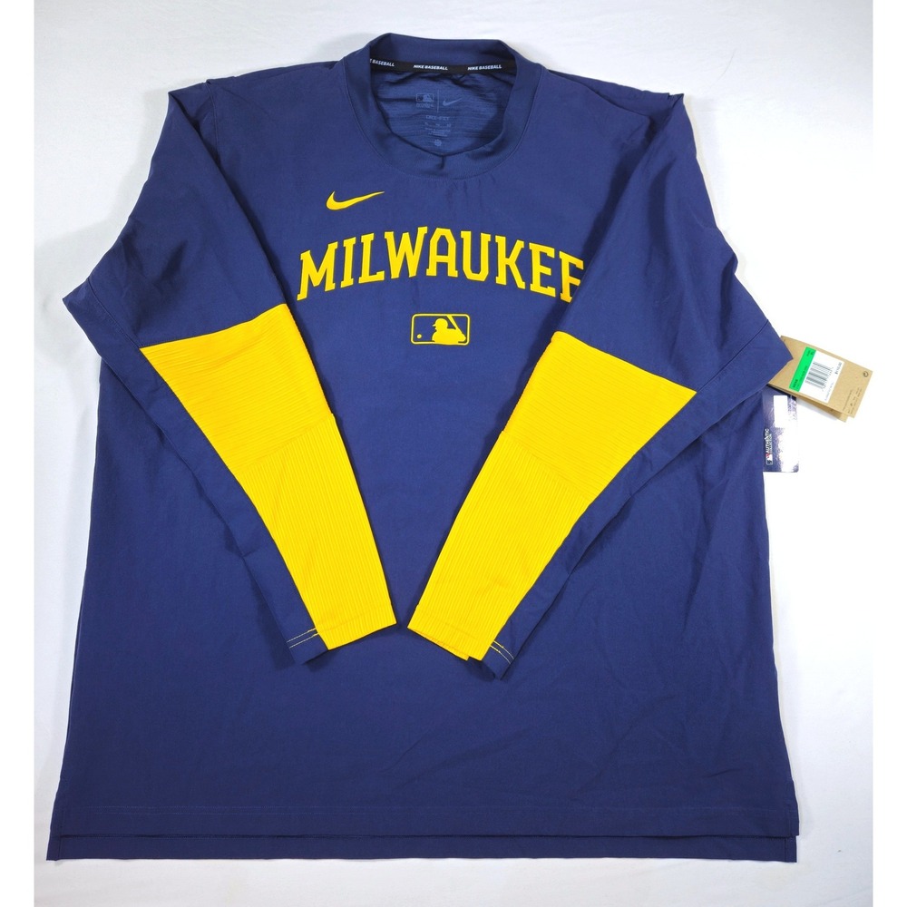Nike Milwaukee Brewers MLB Authentic Collection Dri-FIT Long Sleeve Top XL Navy